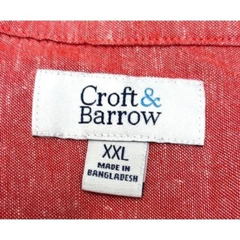 Croft & Barrow Mens XXL Coral Pink Linen Blend Short Sleeve Linen Blend Shirt - Picture 3 of 10